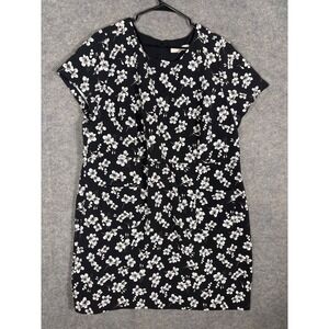 LOFT PLUS Black Floral Print Short‎ Sleeve Shift Dress Women Size 22